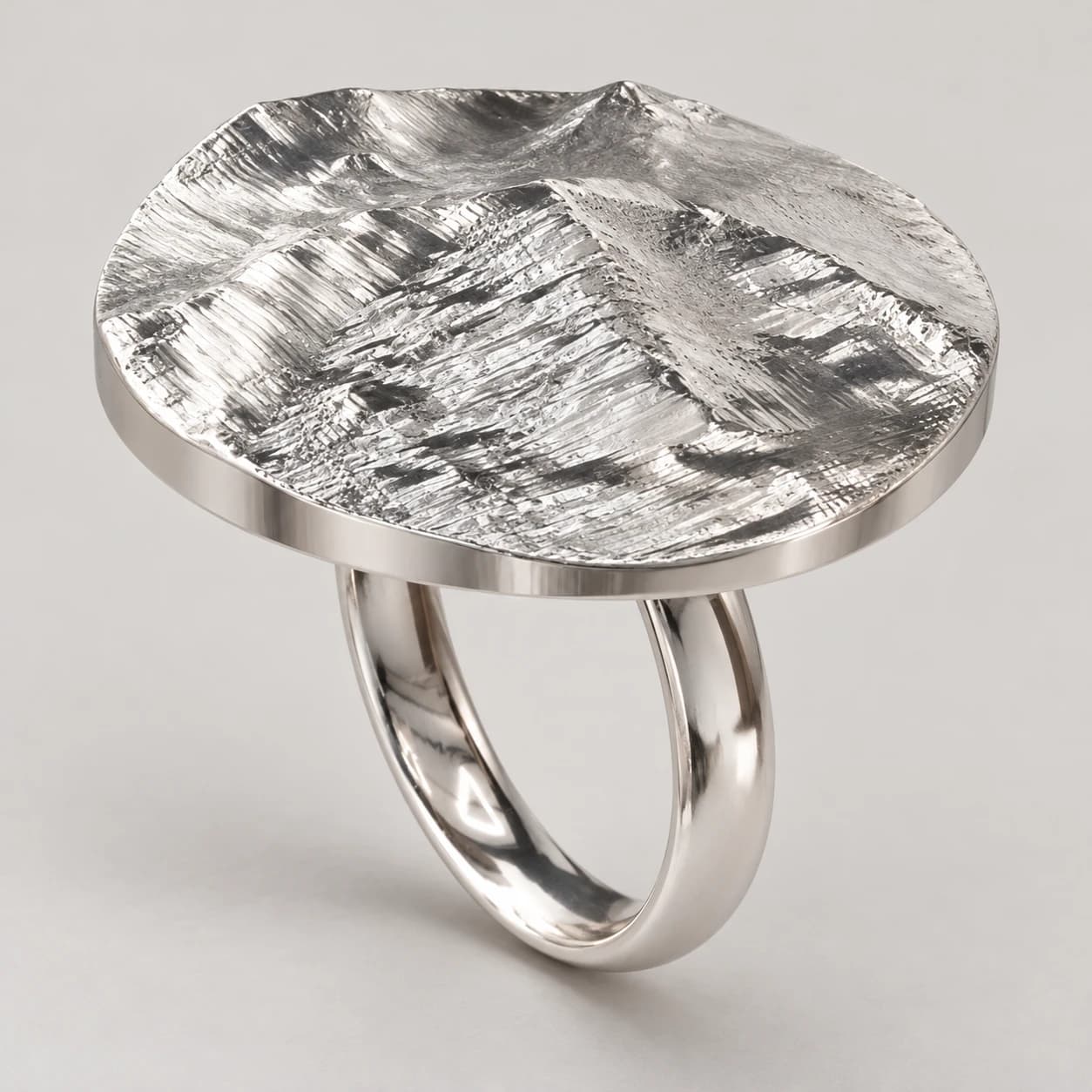 Statement Disc terrain ring in sterling silver